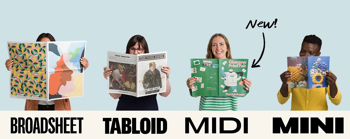 People holding Newspaper Club's different formats