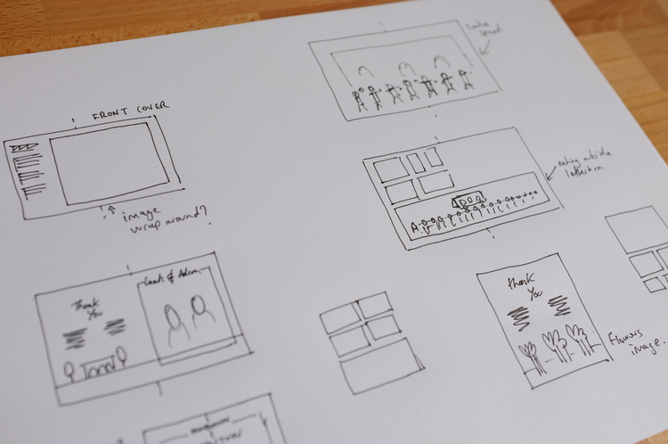 Layout sketches for a wedding newspaper