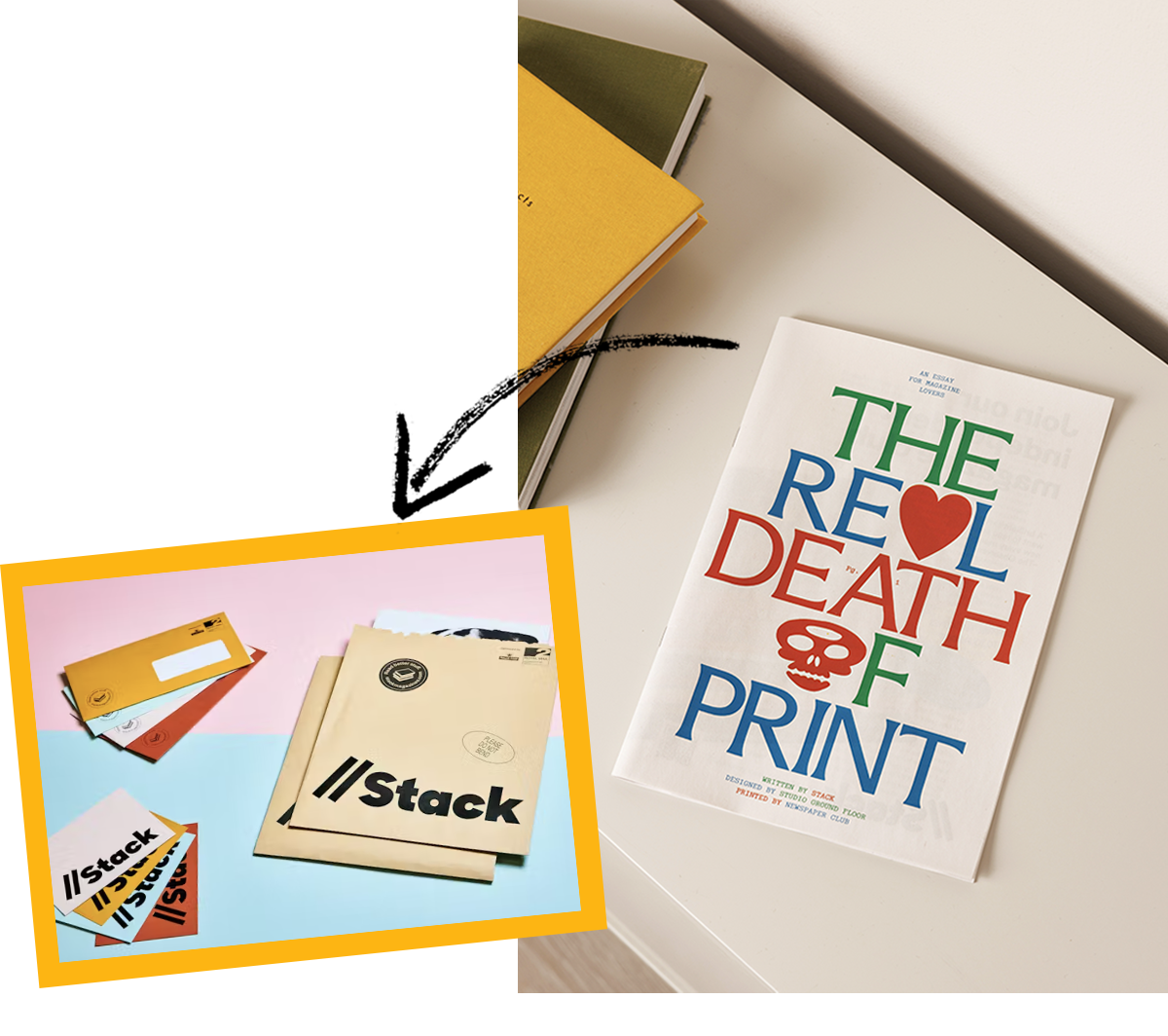 Stack Magazines newspaper with inset image of Stack delivery